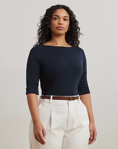 Stretch Cotton Boatneck Top