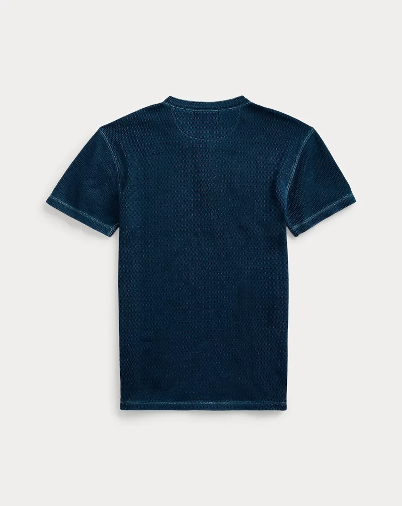 Waffle-Knit Short-Sleeve Henley Shirt
