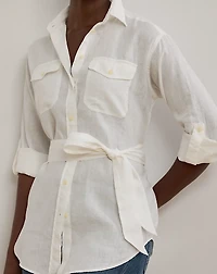 Relaxed Fit Belted Linen Shirt