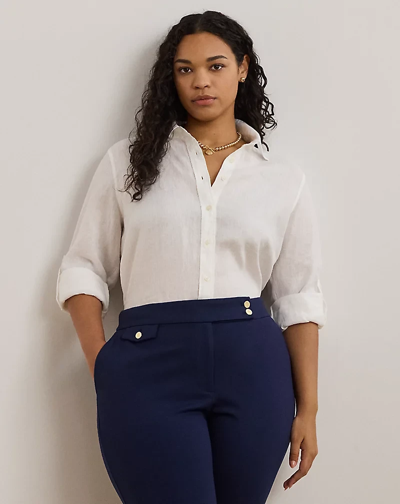 Relaxed Fit Linen Roll Tab–Sleeve Shirt