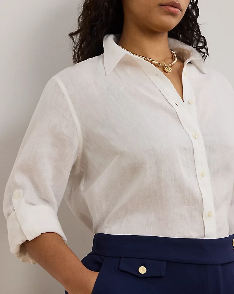 Relaxed Fit Linen Roll Tab–Sleeve Shirt