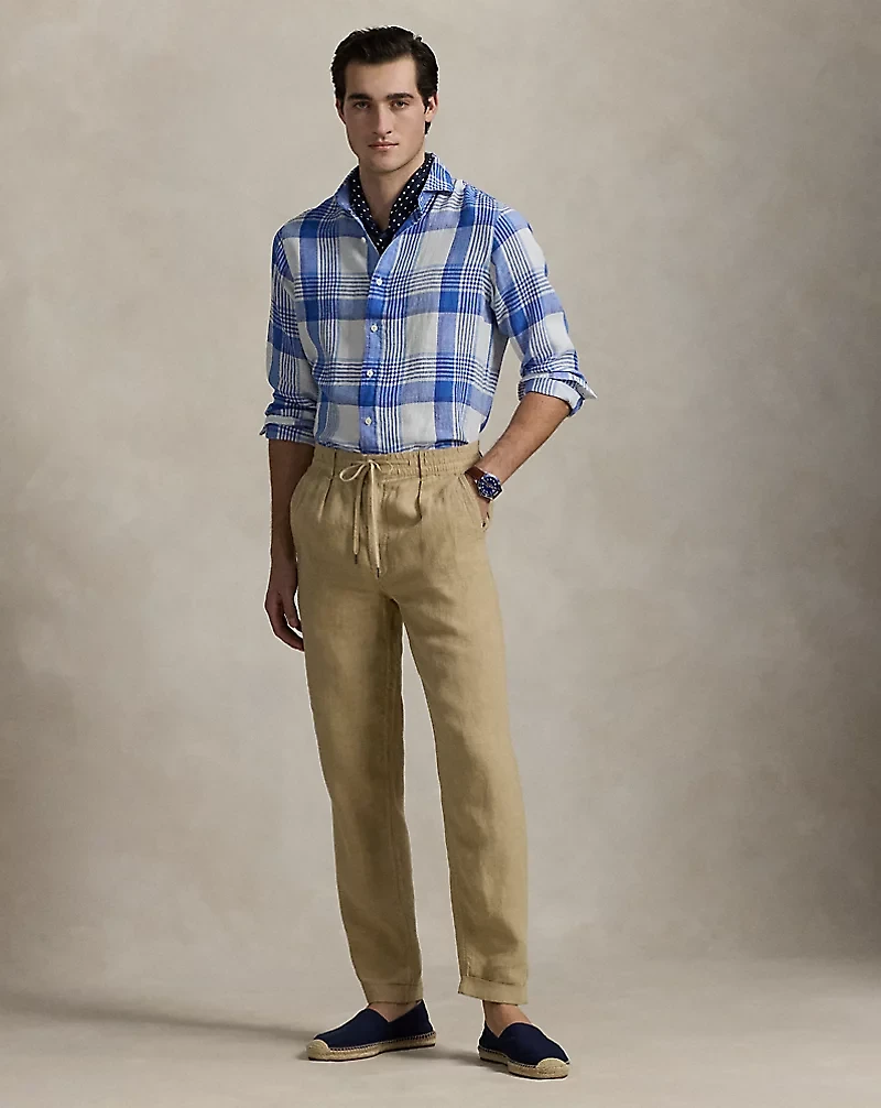 Classic Fit Plaid Linen Shirt