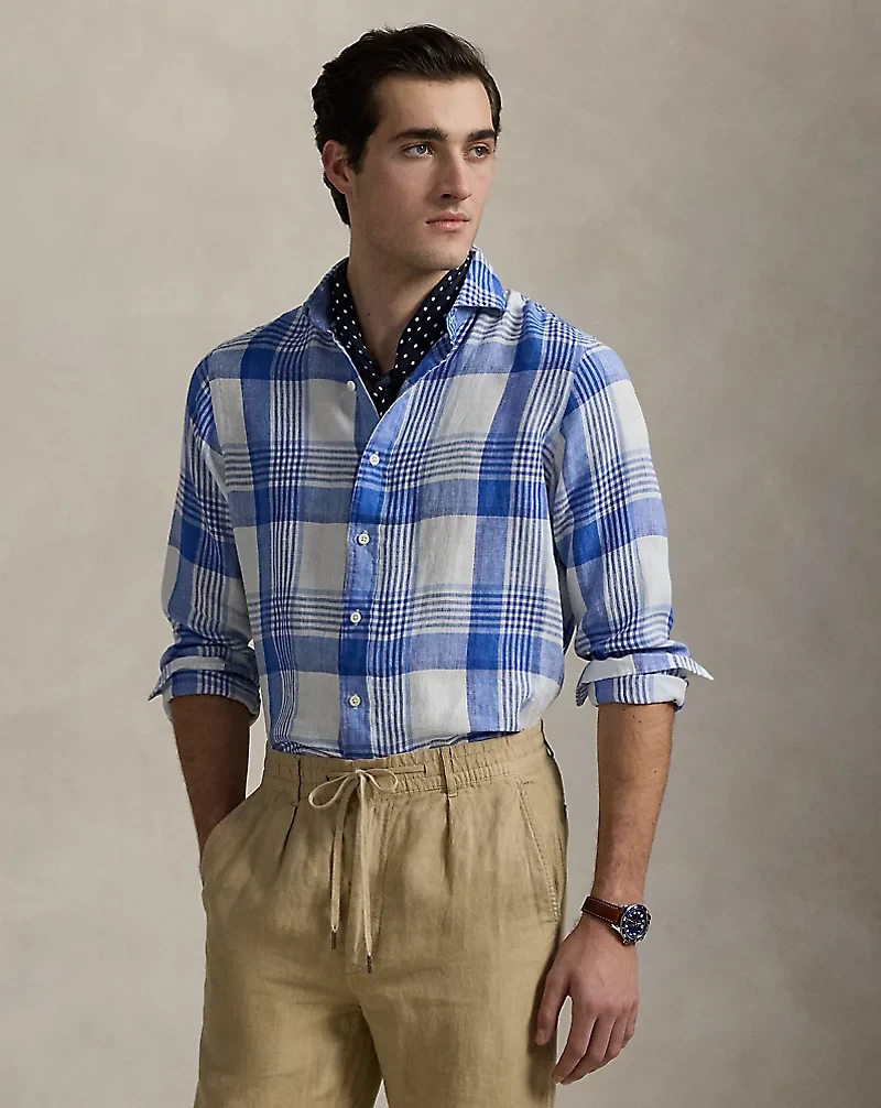 Classic Fit Plaid Linen Shirt