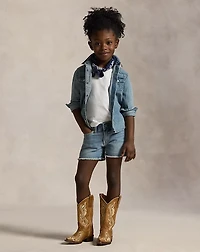 Frayed Cotton Denim Short