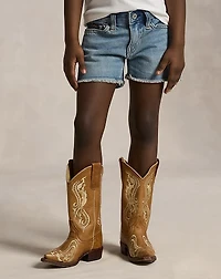 Frayed Cotton Denim Short