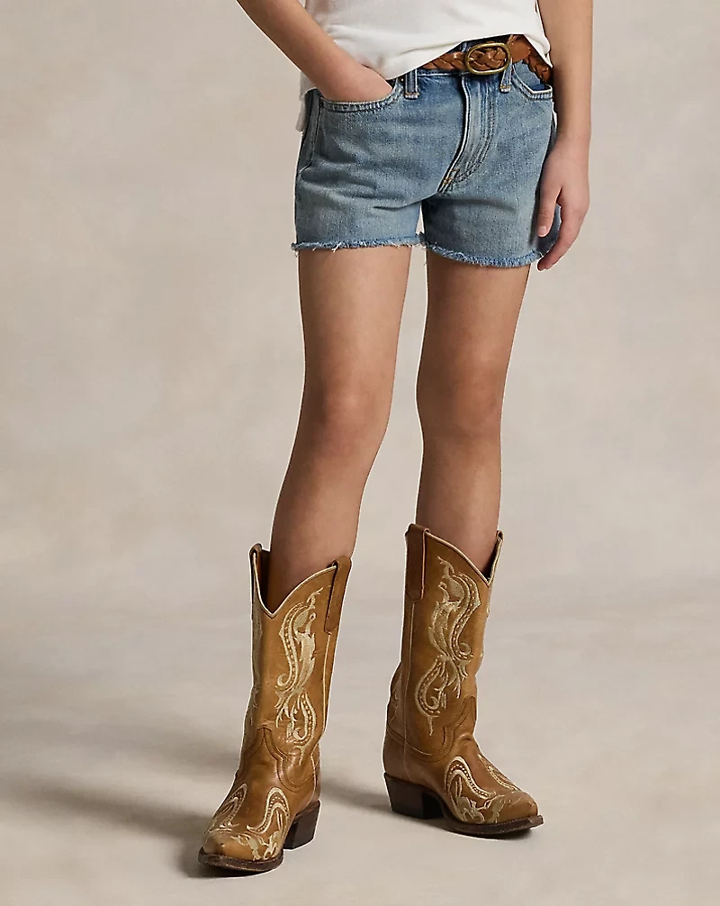 Frayed Cotton Denim Short