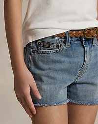 Frayed Cotton Denim Short