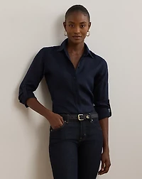 Relaxed Fit Linen Roll Tab–Sleeve Shirt