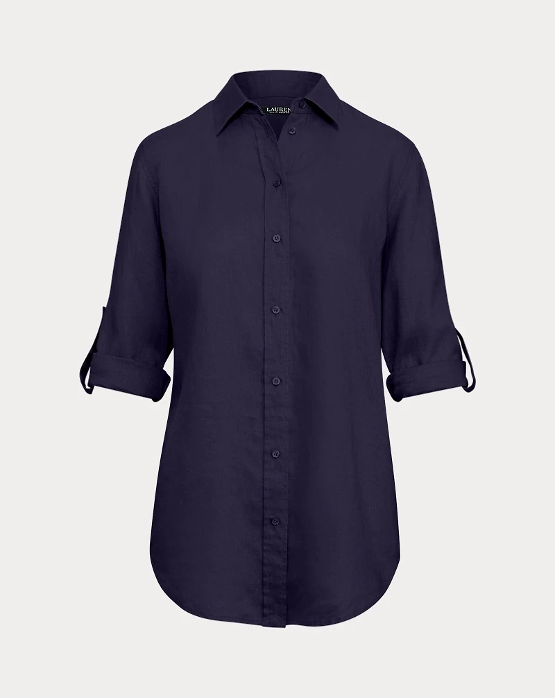 Relaxed Fit Linen Roll Tab–Sleeve Shirt