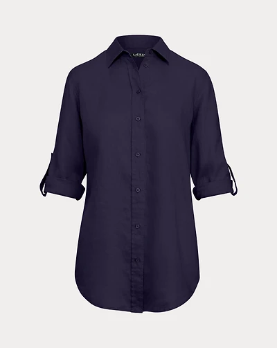 Relaxed Fit Linen Roll Tab–Sleeve Shirt