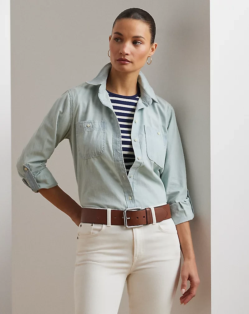 Relaxed Fit Cotton Roll Tab–Sleeve Shirt