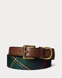 Leather-Trim Plaid Belt