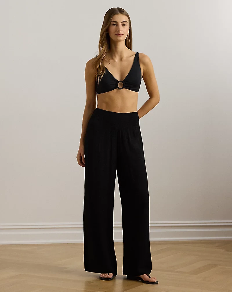 Smocked Wide-Leg Pant Cover-Up