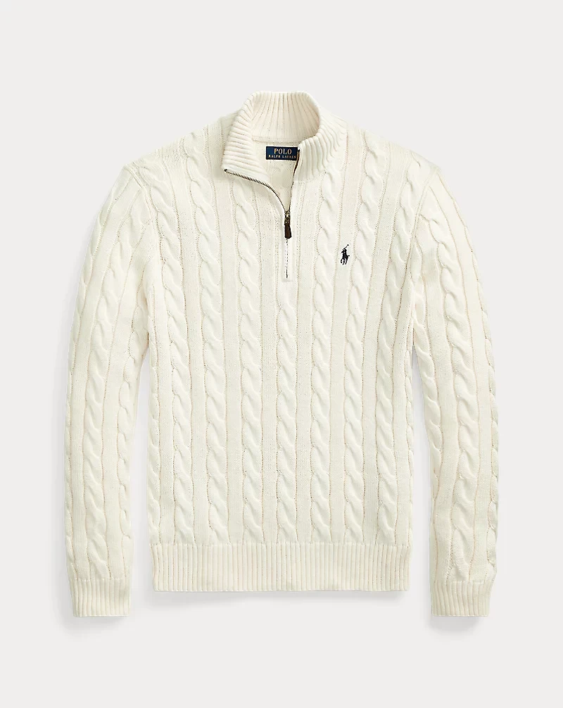 Cable-Knit Cotton Quarter-Zip Sweater