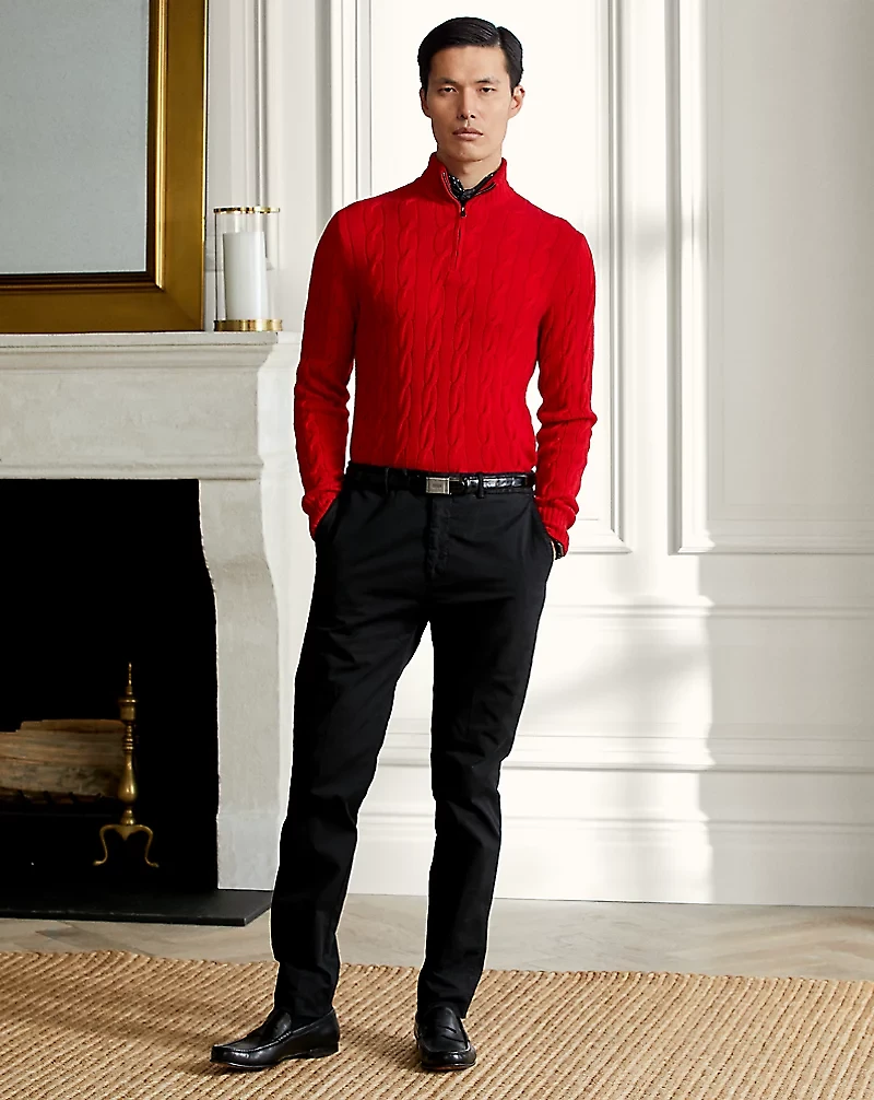 Cable-Knit Cashmere Quarter-Zip Sweater