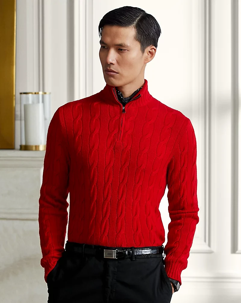 Cable-Knit Cashmere Quarter-Zip Sweater