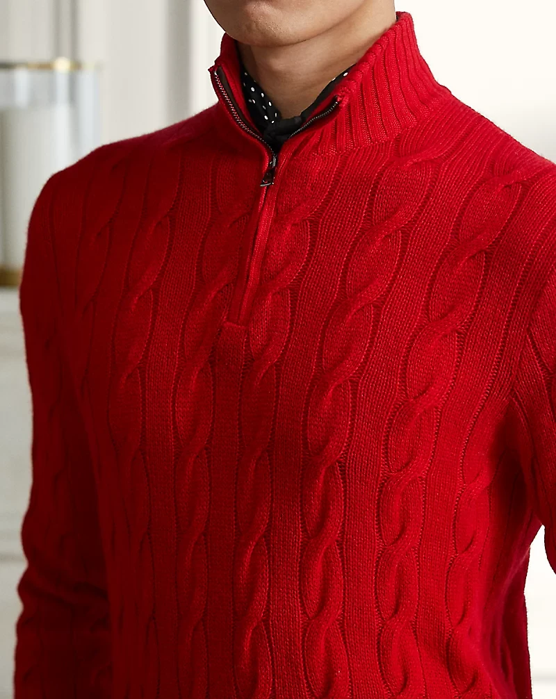 Cable-Knit Cashmere Quarter-Zip Sweater