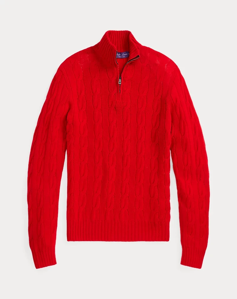 Cable-Knit Cashmere Quarter-Zip Sweater
