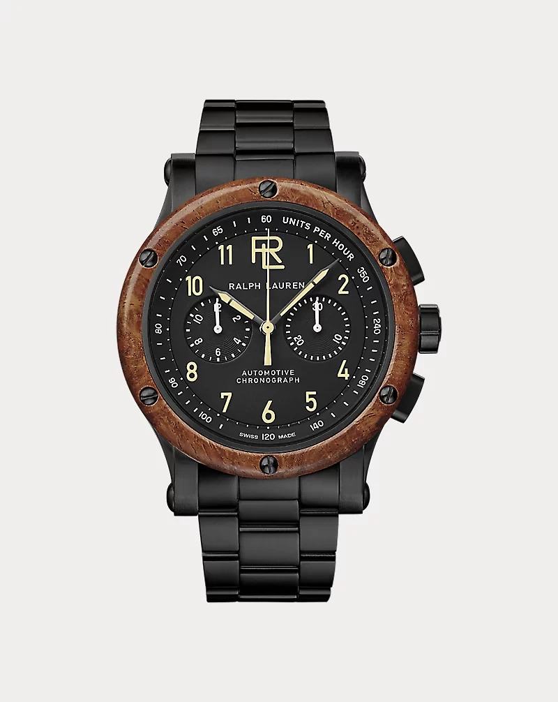 42 MM Chronograph Black Steel Wood Bezel