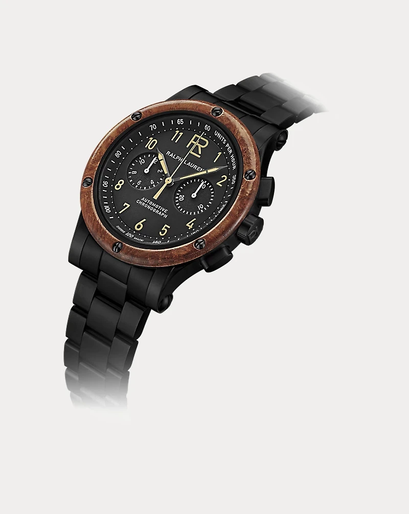 42 MM Chronograph Black Steel Wood Bezel