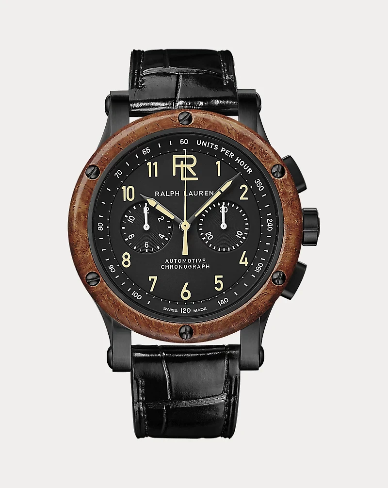 42 MM Chronograph Black Steel Wood Bezel