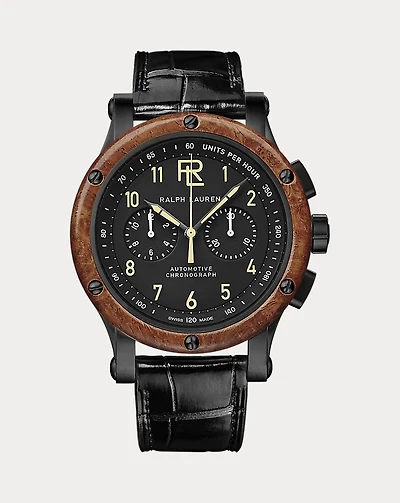 42 MM Chronograph Black Steel Wood Bezel