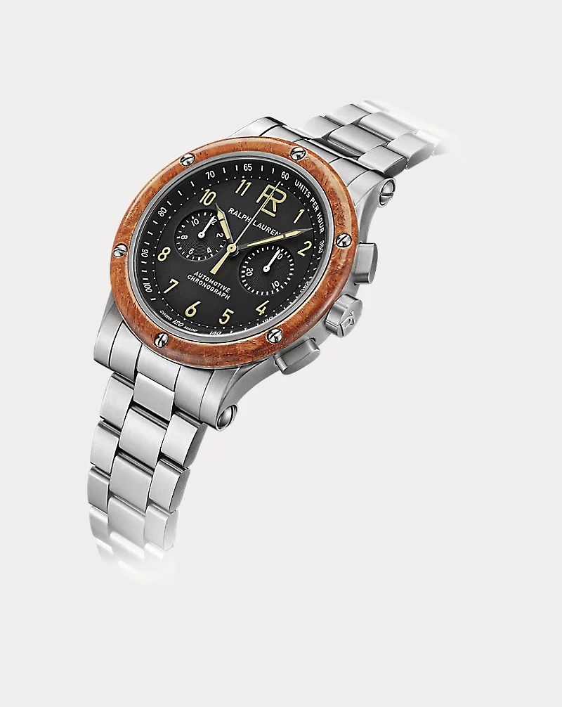 42 MM Chronograph Steel Wood Bezel Watch