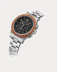 42 MM Chronograph Steel Wood Bezel Watch