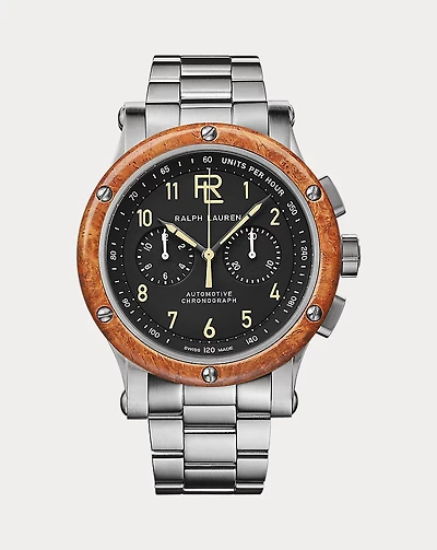 42 MM Chronograph Steel Wood Bezel Watch