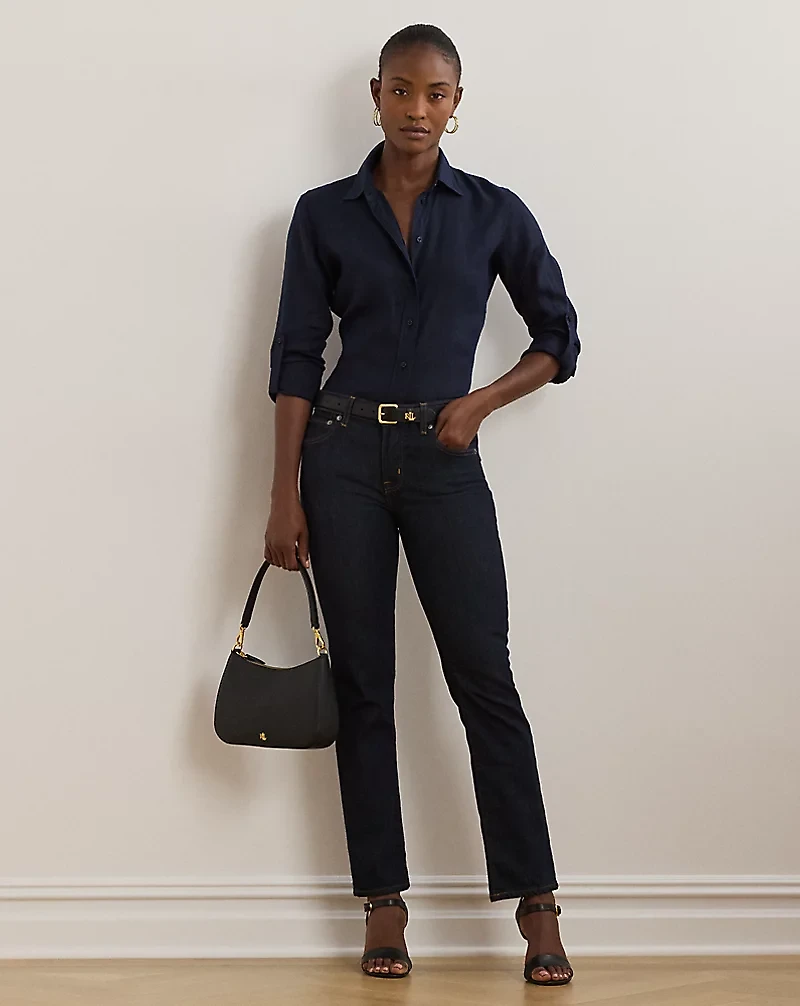 Relaxed Fit Linen Roll Tab–Sleeve Shirt
