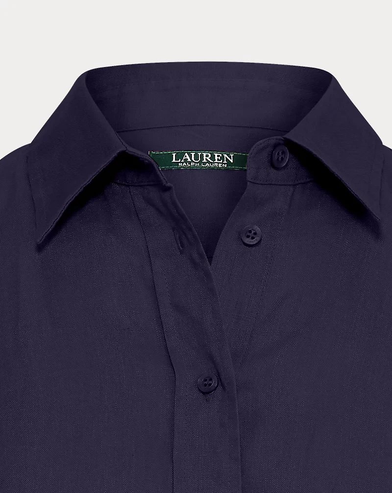 Relaxed Fit Linen Roll Tab–Sleeve Shirt