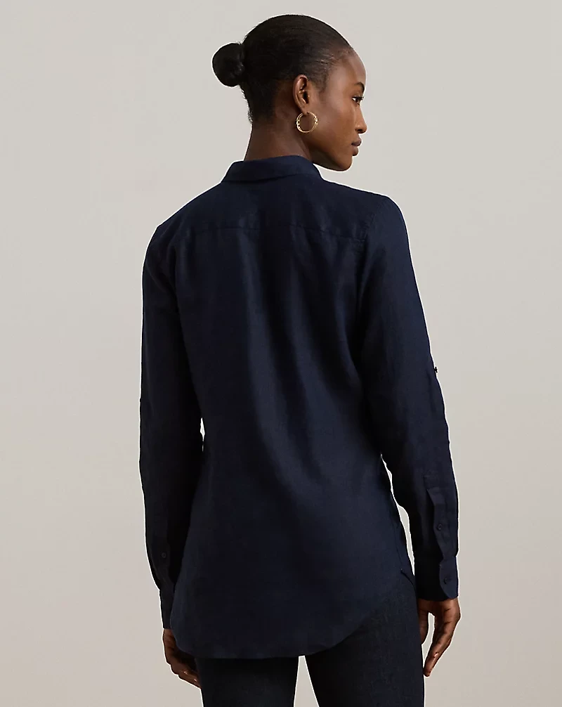Relaxed Fit Linen Roll Tab–Sleeve Shirt