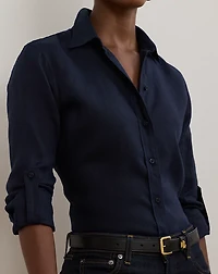 Relaxed Fit Linen Roll Tab–Sleeve Shirt