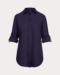 Relaxed Fit Linen Roll Tab–Sleeve Shirt