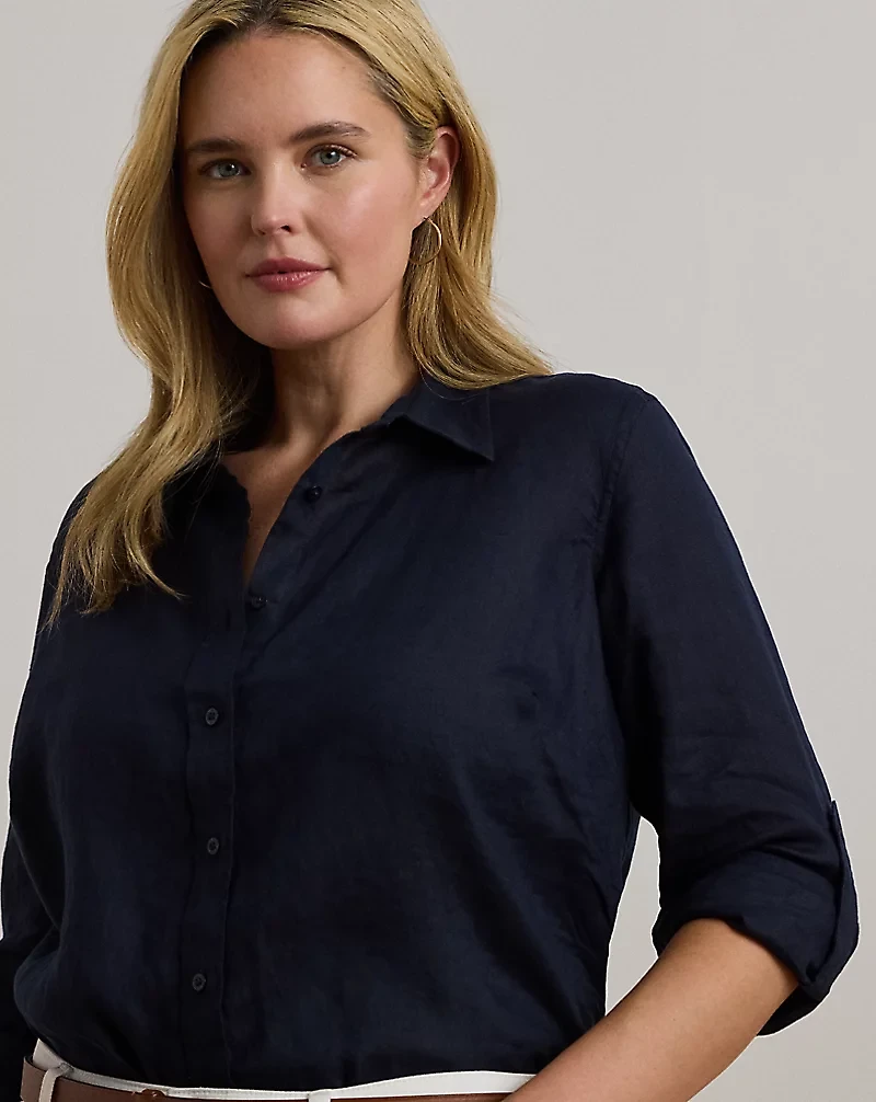 Relaxed Fit Linen Roll Tab–Sleeve Shirt