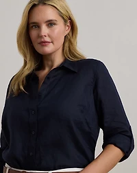 Relaxed Fit Linen Roll Tab–Sleeve Shirt
