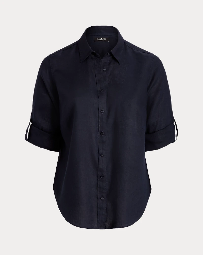 Relaxed Fit Linen Roll Tab–Sleeve Shirt