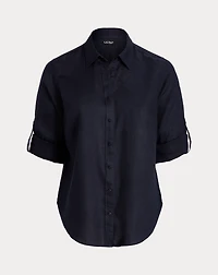Relaxed Fit Linen Roll Tab–Sleeve Shirt