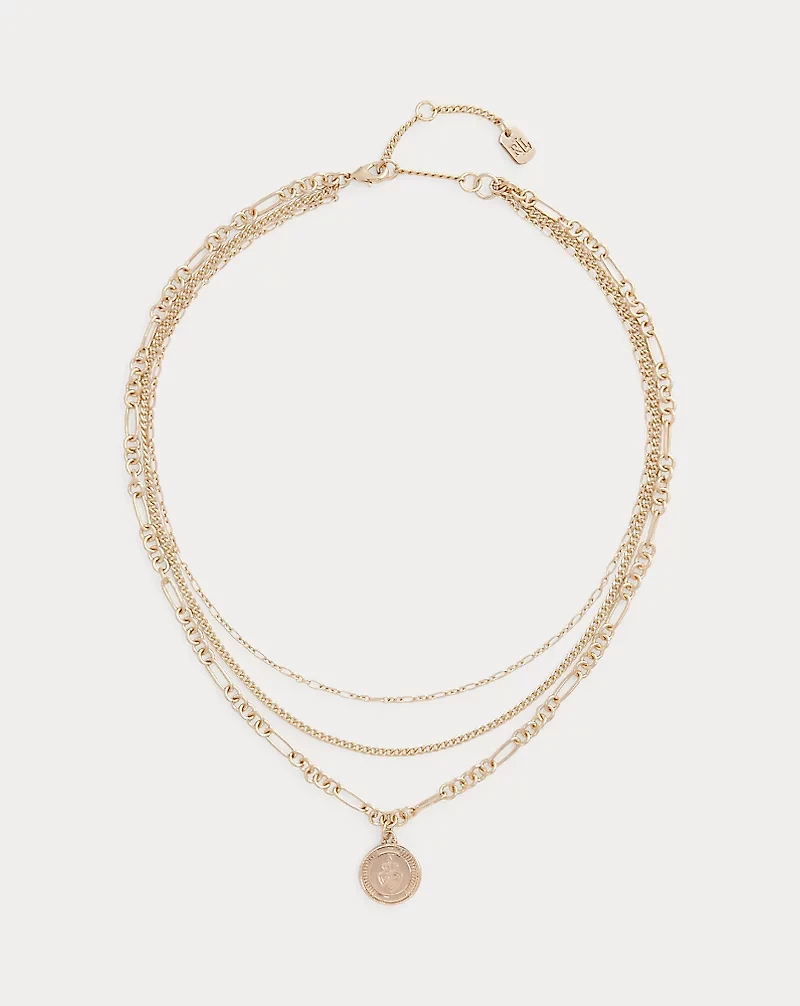 Layered Gold-Tone Logo Pendant Necklace