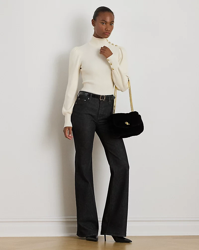 Button-Trim Mockneck Sweater
