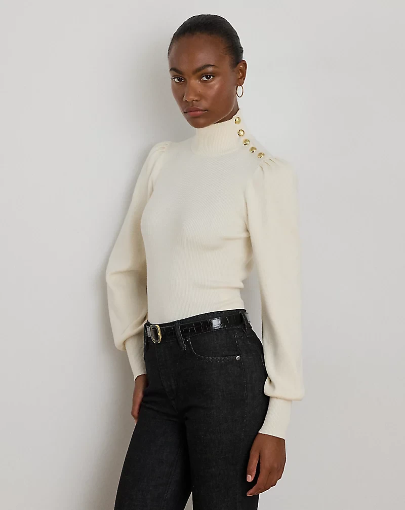 Button-Trim Mockneck Sweater