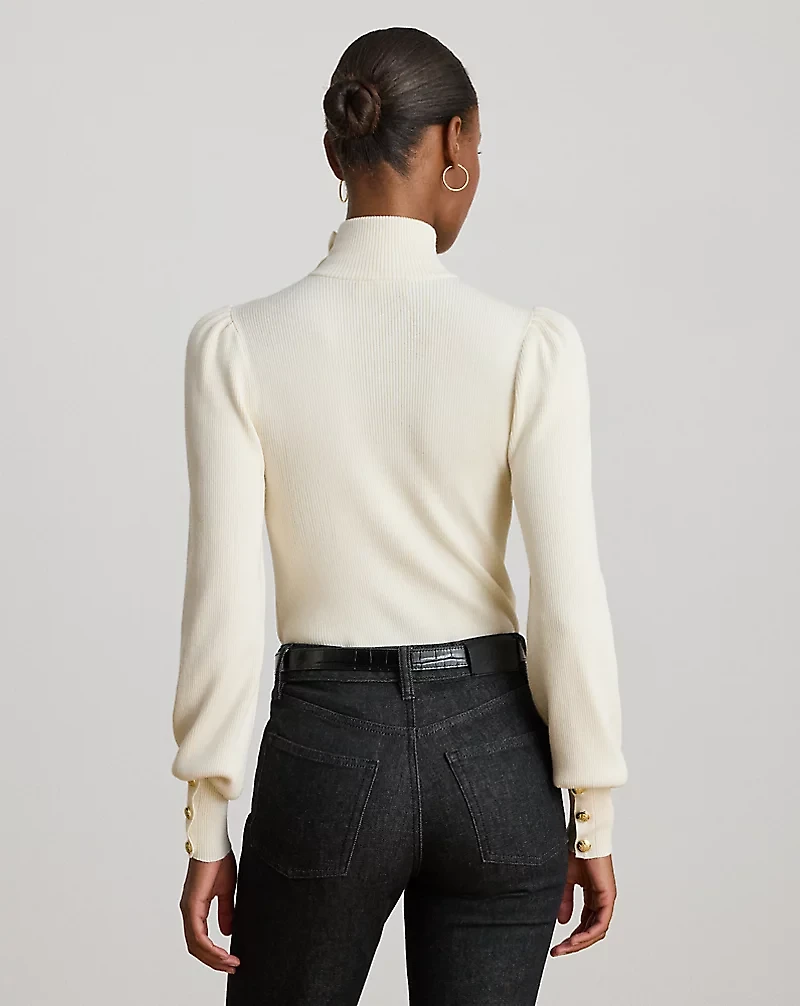 Button-Trim Mockneck Sweater