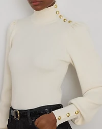 Button-Trim Mockneck Sweater