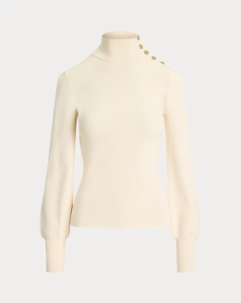 Button-Trim Mockneck Sweater