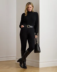 Button-Trim Mockneck Sweater