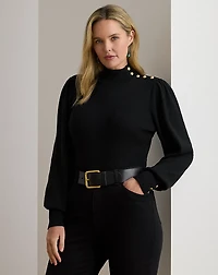Button-Trim Mockneck Sweater