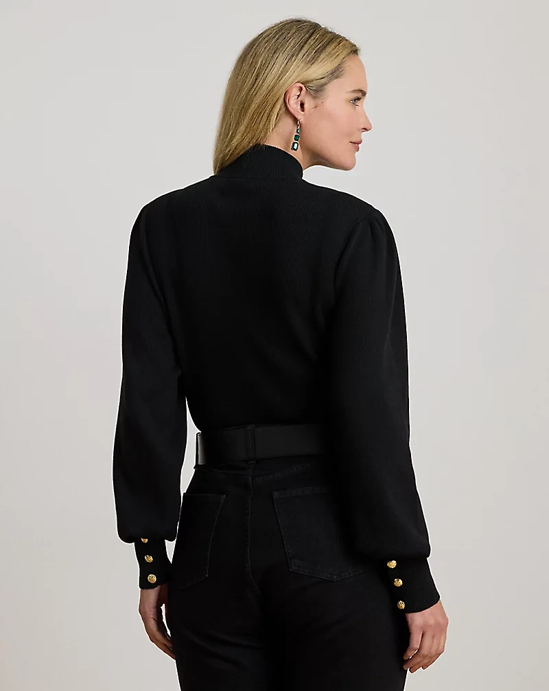 Button-Trim Mockneck Sweater