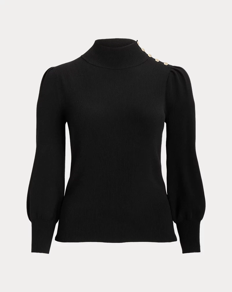 Button-Trim Mockneck Sweater