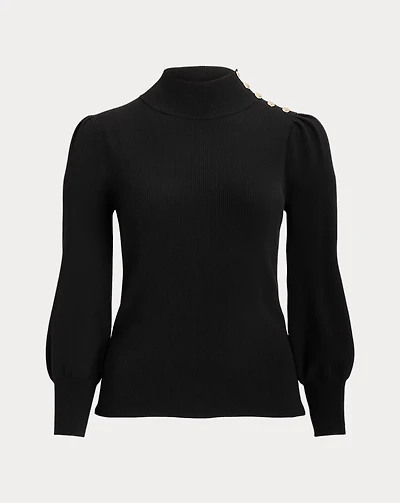 Button-Trim Mockneck Sweater