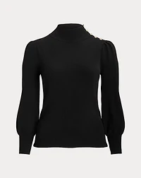 Button-Trim Mockneck Sweater